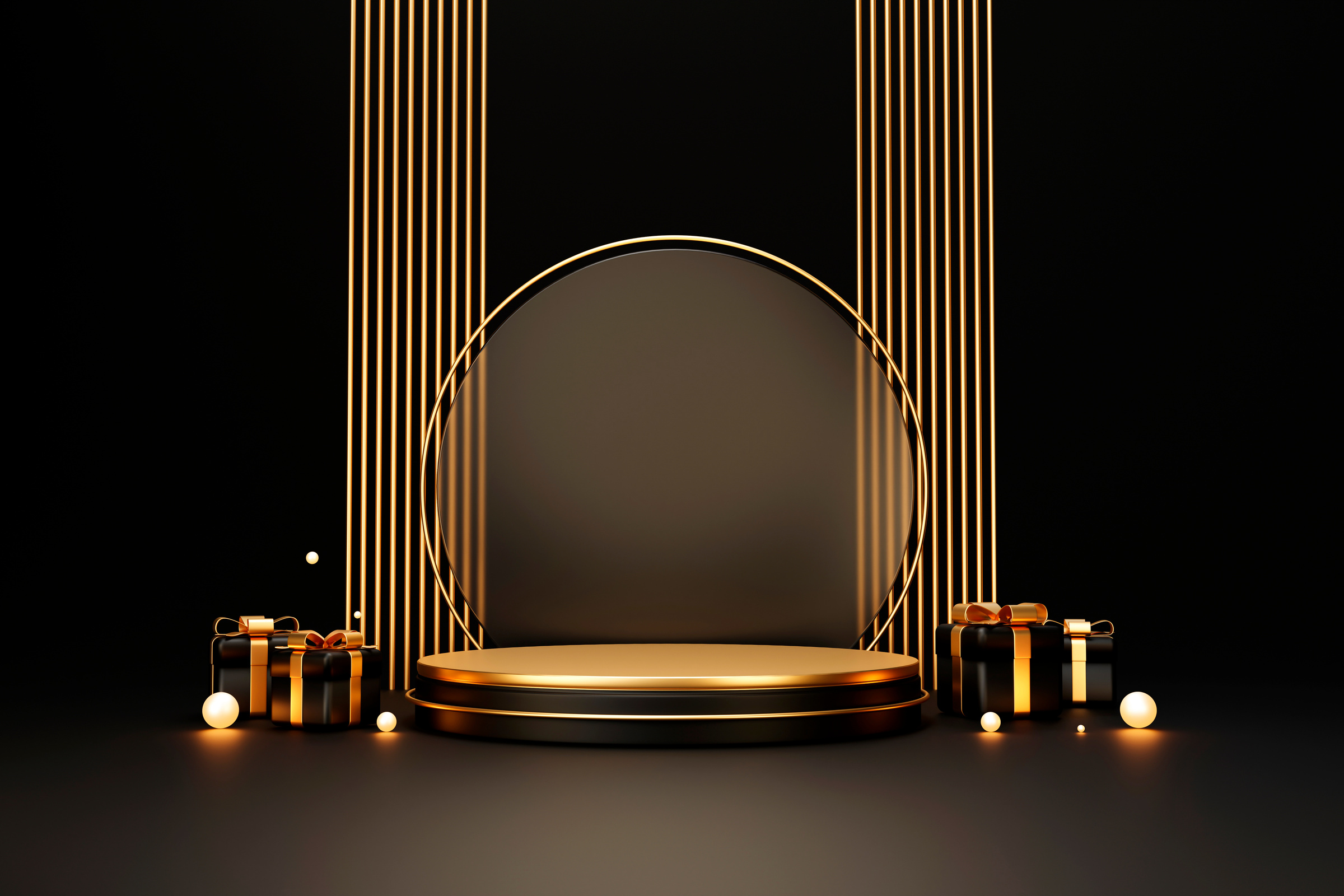 Cylindrical Black and gold luxury podium pedestal product di